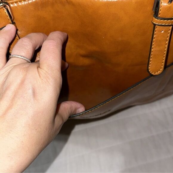 Badgley Mischka Julia Weekender Vegan Leather Camel Large Travel Tote Bag - Picture 9 of 16